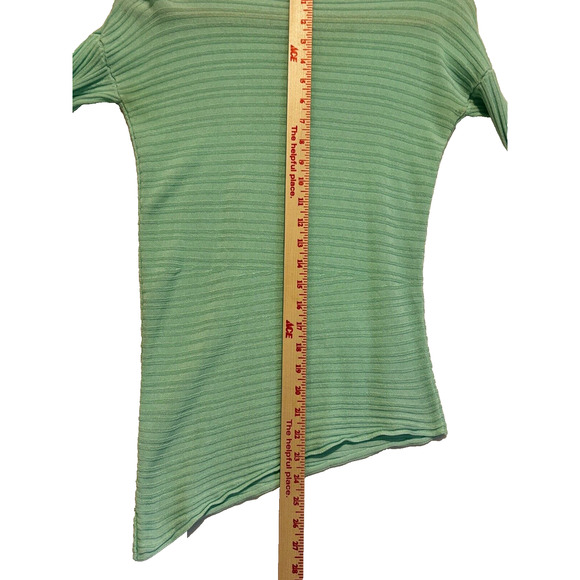 Eileen Fisher Green Mint Bateau Neck Asymmetrical Hem Light Knit coastal Sz XXS - Picture 3 of 7